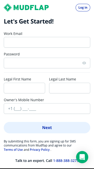 Mudflap card application funnel on mobile